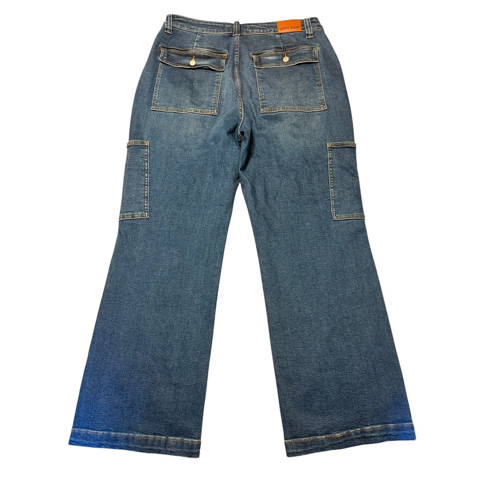 Judy Blue Wide Leg Cargo Jeans Womens 18W Med Wash Solid Stretch Utility Denim - Picture 4 of 14
